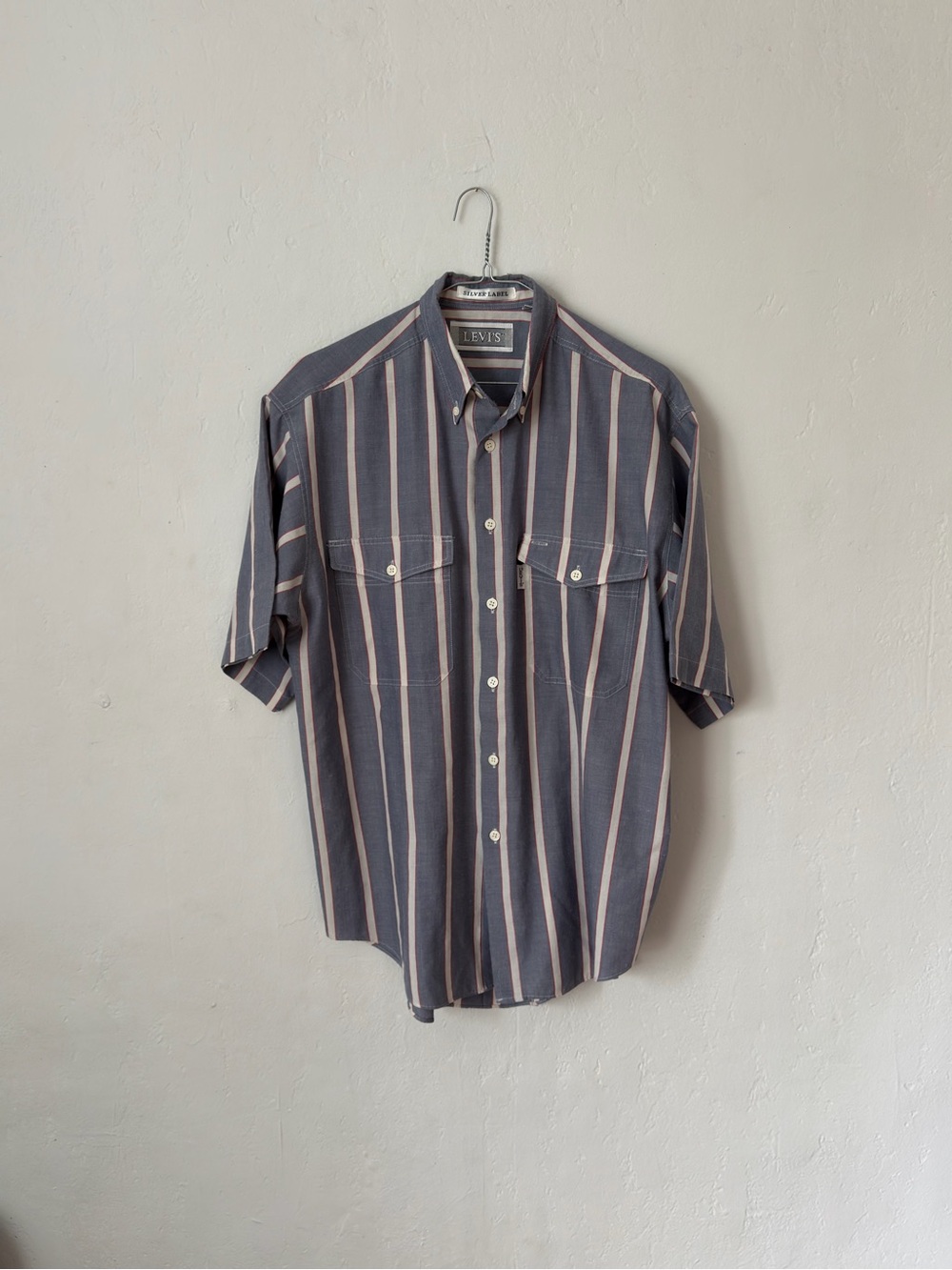 Vintage 90s Levi’s Silver Tab Blue / Red Stripe Short Sleeve Shirt Men’s Medium